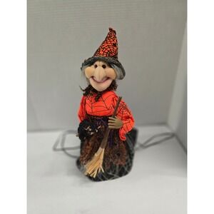 Vintage 2001 Kids of America Corp Animated Halloween Witch Figure with Broom Cat